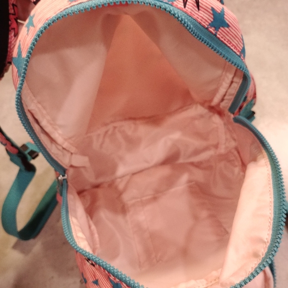 Kipling Backpack Heart Pocket Bright Pink & Blue w Stars, Monkey & Monkey Charm - Picture 5 of 9